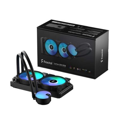 Fractal Design Lumen S24 V2 RGB 240mm Liquid CPU Cooler, 2x Aspect 12 RGB PWM Fans, 400mm Tube, 90° Intervals, Pre-Applied Thermal Paste, 6 ARGB LEDs, Support LGA 1700/AM5, Black | FD-W-L1-S2412