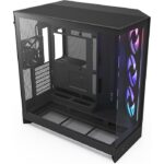 NZXT H9 Flow RGB, Dual-Chamber ATX Mid-Tower Case High-Airflow Design with Panoramic Tempered Glass, Supports Dual 360mm Radiators, Up to 10 Fans, Up To E-ATX Compatibility, Black | CM-H92FB-R1