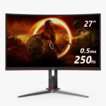 AOC C27G2Z2 27"(68.6CM) Curved Frameless Ultra-Fast Gaming Monitor, FHD 1920 X 1080, 250Hz 0.5ms, HDMI, Adaptive Sync, Height Adjustable Stand, High Dynamic Rage, G-MENU, Black